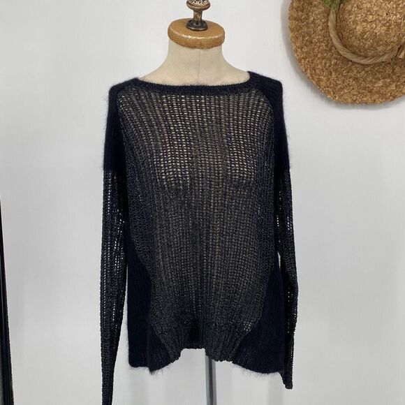 Eileen Fisher Project L Mohair Viscose Wool Blend‎ Metallic Open Knit Round Neck - Picture 4 of 16